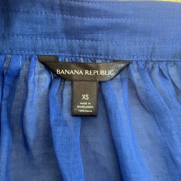 Banana Republic Semi-Sheer Square Neck Ramie Blouse Balloon Sleeves in Blue XS - Picture 12 of 13